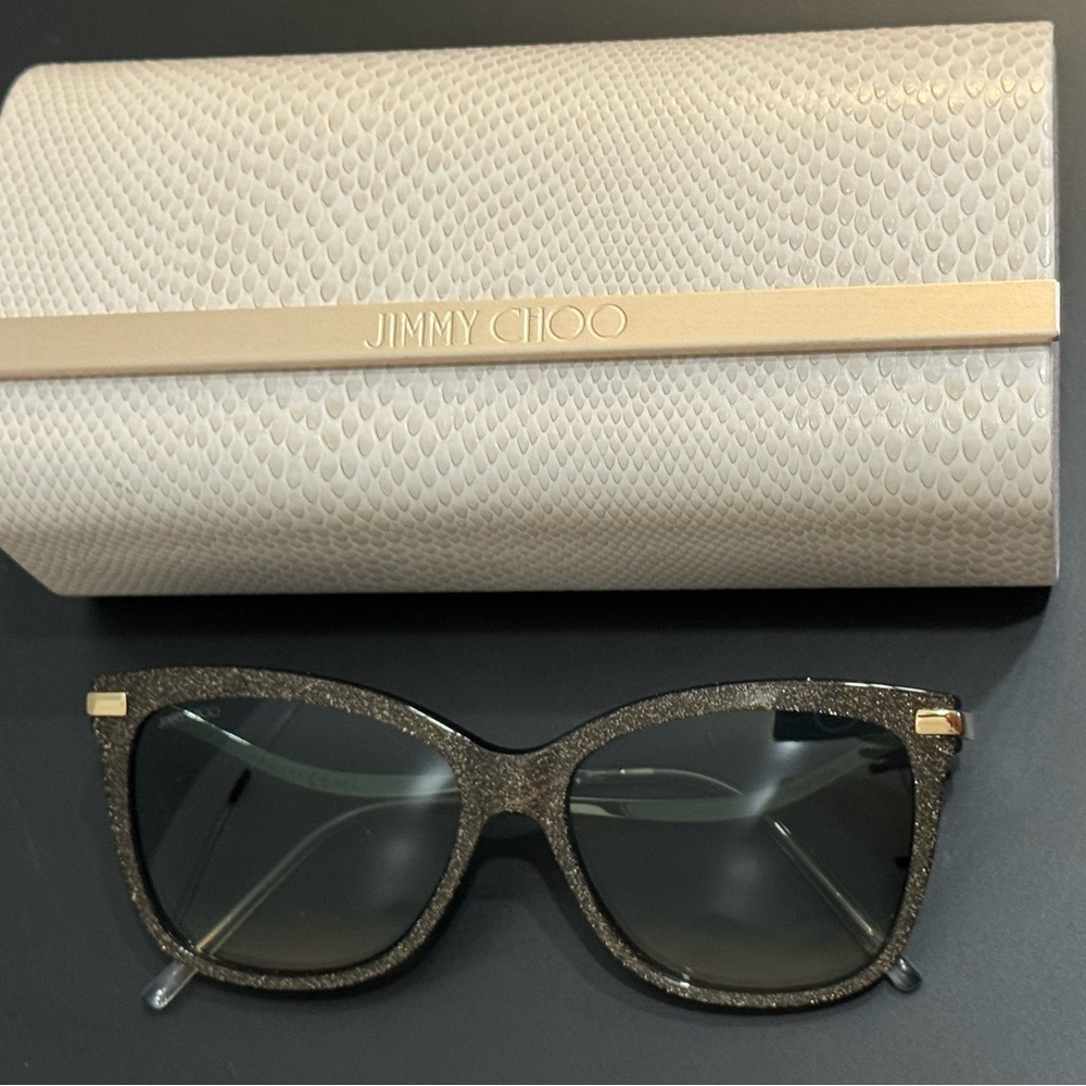 Jimmy Choo Glitter Brown and Gold Cat Eye Sunglasses